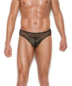 Men’s Fishnet Thong Back Brief – Large/xlarge –  Black