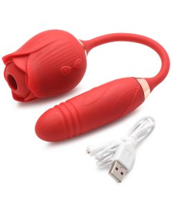 Bloomgasm Romping Rose Suction and Thrusting  Vibrator – Red