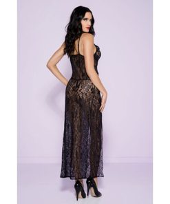 Long Lace Gown With Tying Strings – One Size –  Black