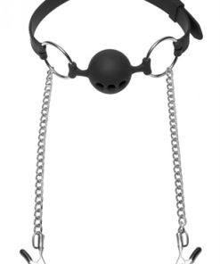 Hinder Silicone Breathable Ball Gag and  Nipple Clamps