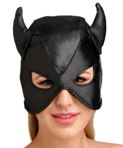 Dungeon Demon Bondage Hood With Horns – Black