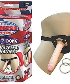 All American Whoppers 7-Inch Dong With Universal With Universal Harness-Flesh