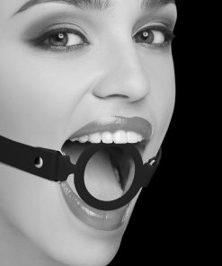 Silicone Ring Gag With Adjustable Bonded Leather  Staps – Black