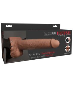 Fetish Fantasy Series 10 Inch Hollow Rechargeable Strap-on With Remote – Tan