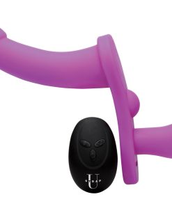 Double Take 10x Vibrating Double Penetration Adjustable Strap-on Purple