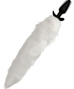 Vibrating White Fox Tail Slender Anal Plug